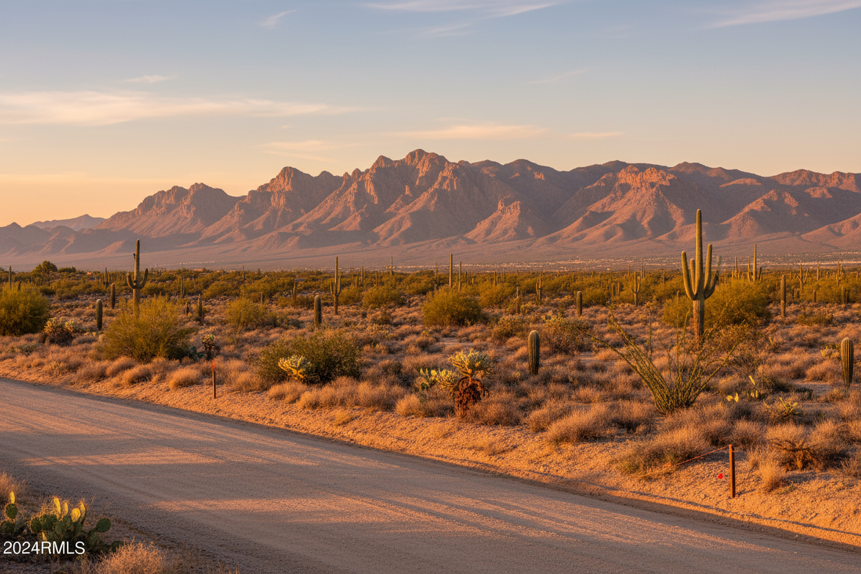 Scenic view with dirt road in foreground